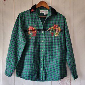 Vintage Bobbie Brooks Plaid Christmas Holiday Button-Down, Women’s M, Flannel